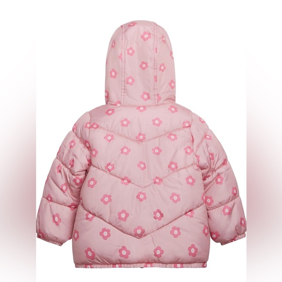Carter's girls 2pc Snowsuit Faux Fur Trimmed Hooded Puffer Jacket & Ski Bib Set - Picture 9 of 11